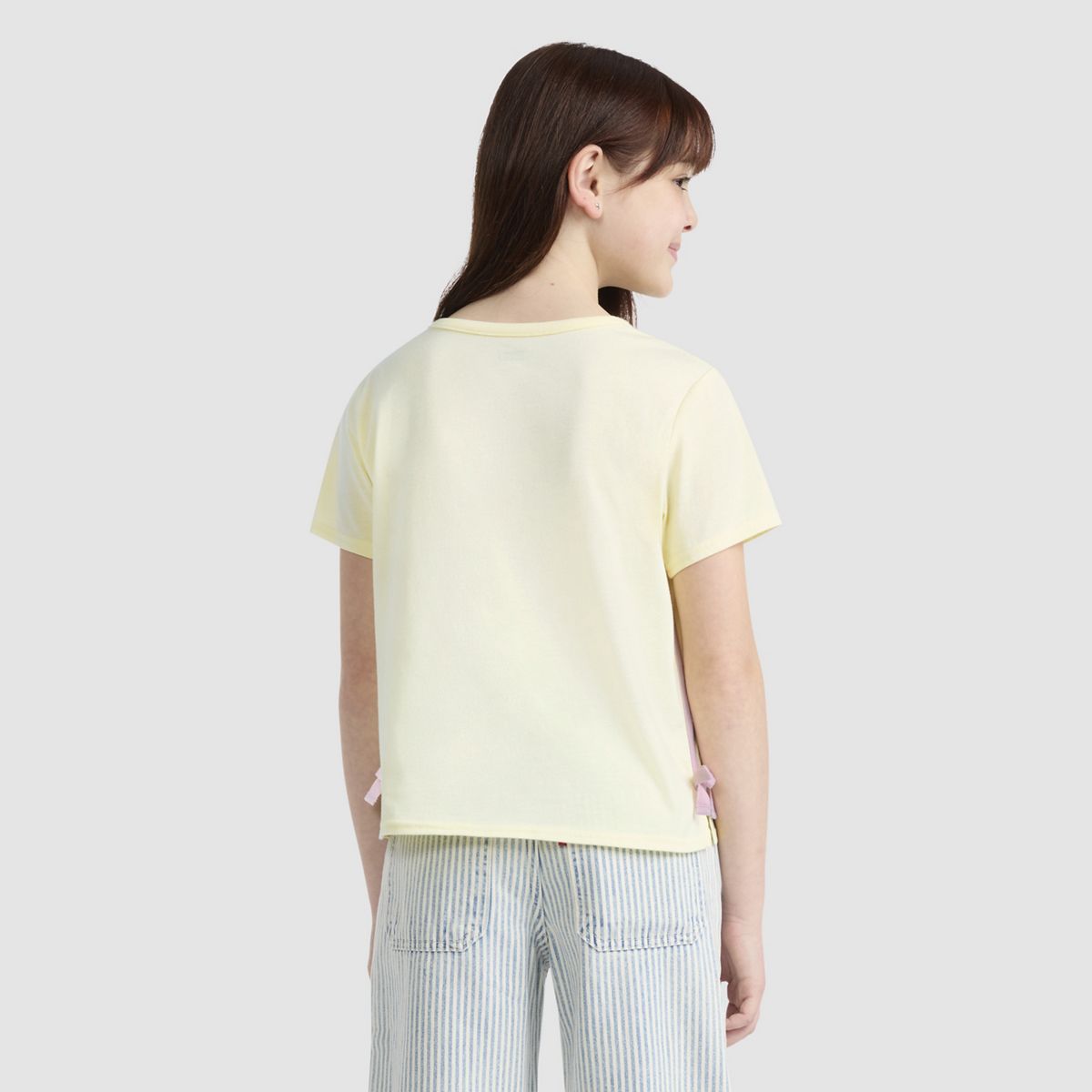 Short Sleeve Daisy Side Tie Knit Top Big Girls 7-16 — French Vanilla - White