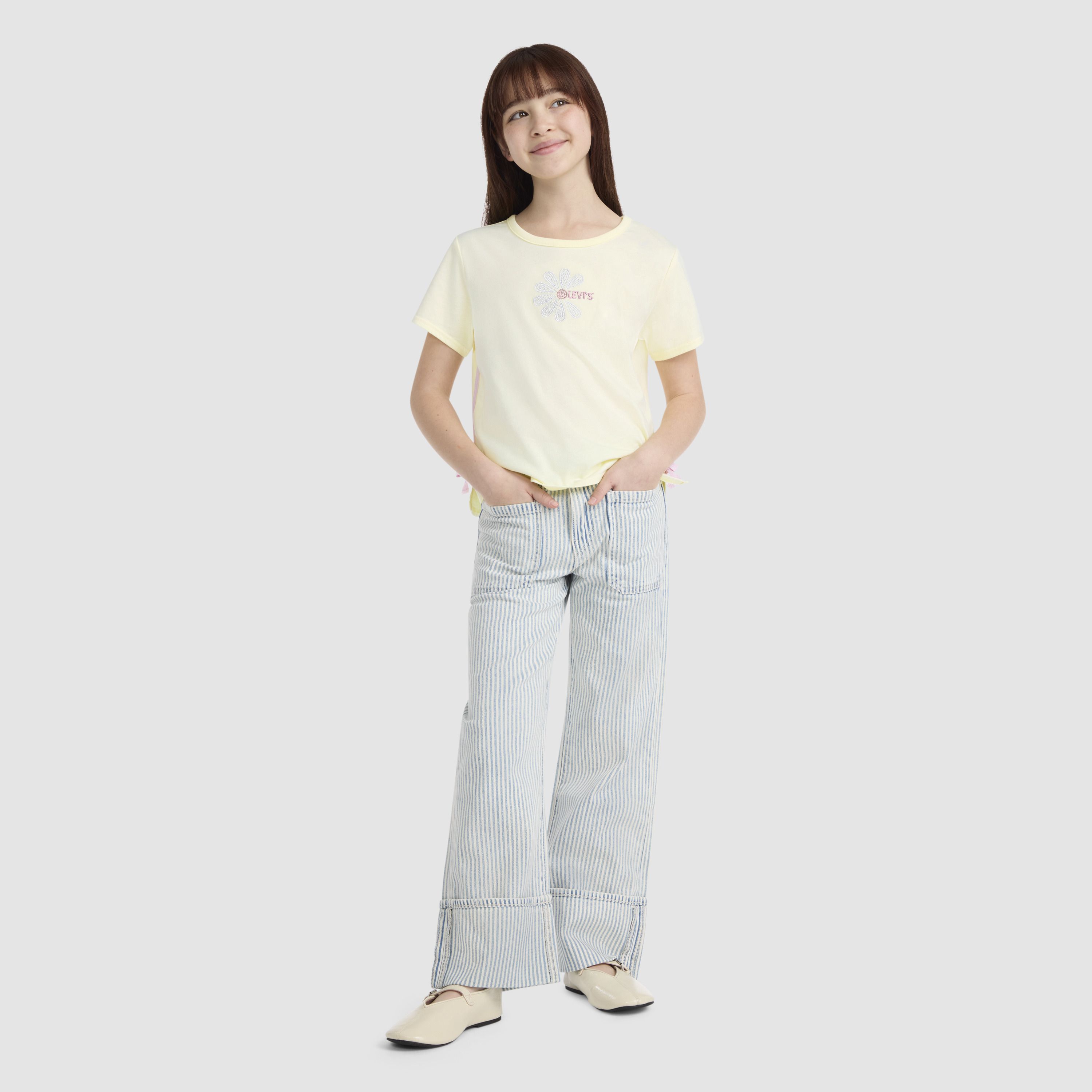 Short Sleeve Daisy Side Tie Knit Top Big Girls 7-16 3