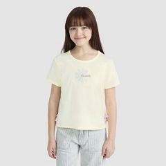 Short Sleeve Daisy Side Tie Knit Top Big Girls 7-16 — French Vanilla - White 1