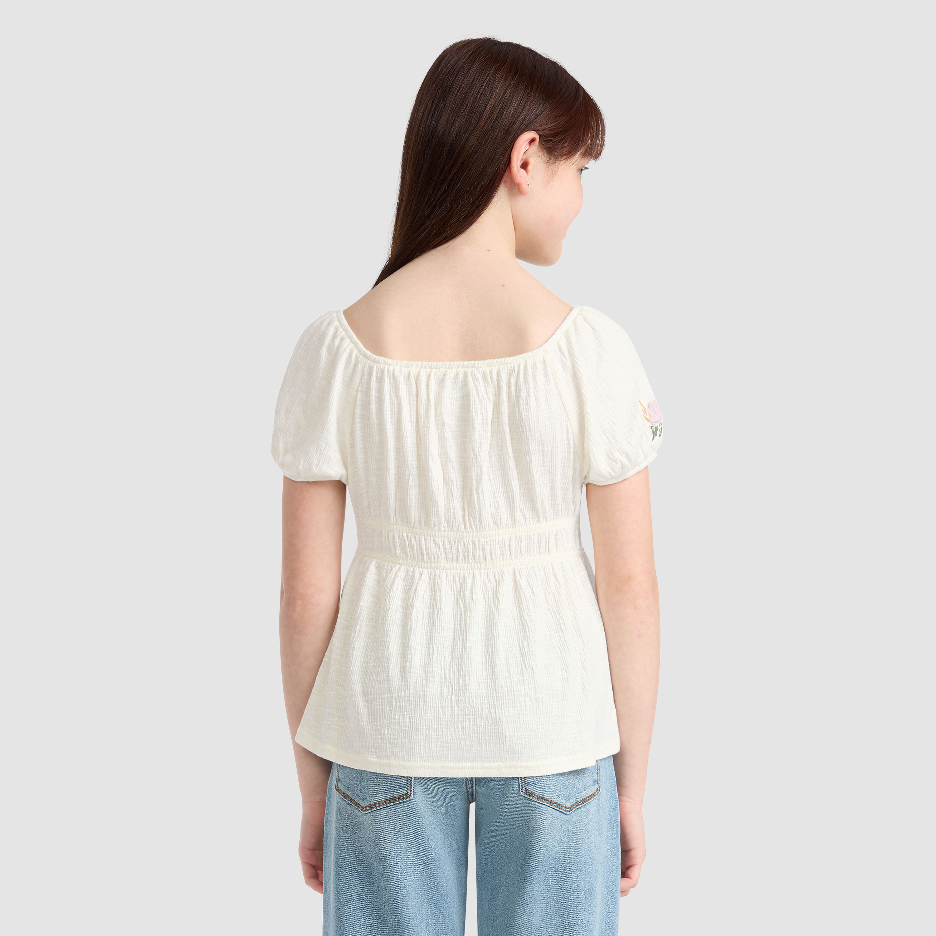 Short Sleeve Smocked Puff Sleeve Top  Big Girls 7-16 2