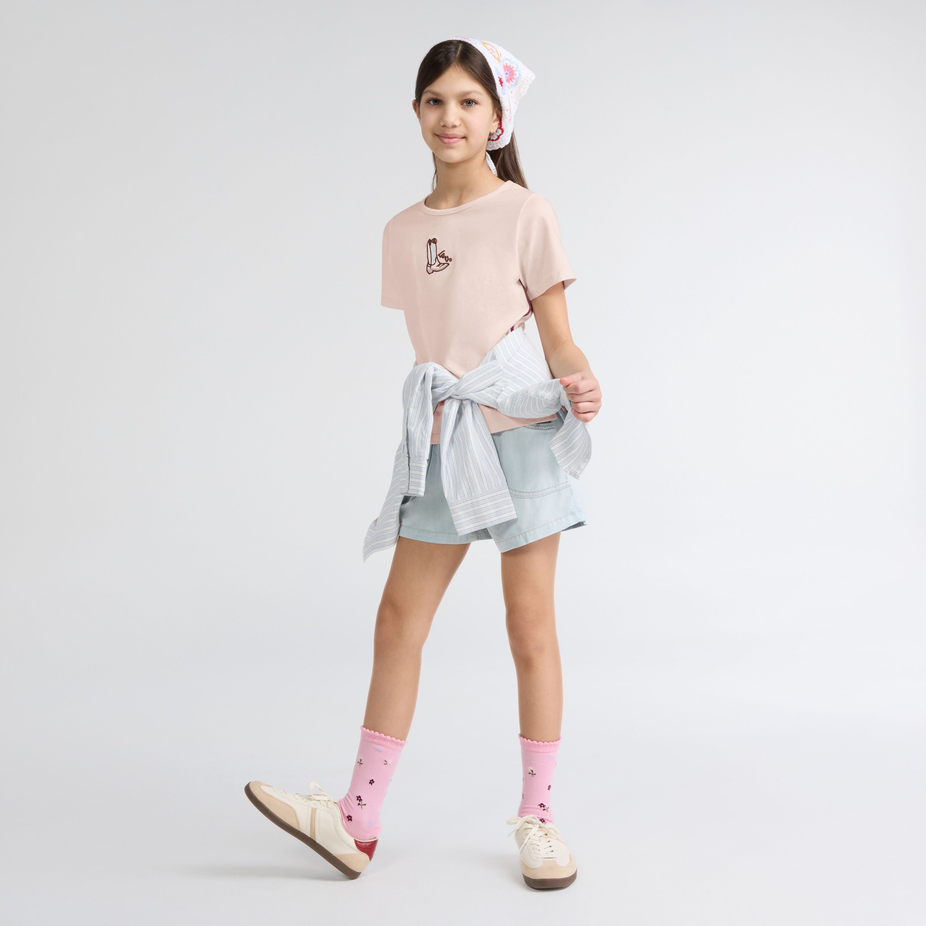 Short Sleeve Boot Icon Knit Top Big Girls 7-16 3