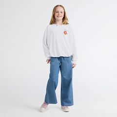 Long Sleeve Bubble Hem Knit Top Big Girls 7-16 — Bright White 3