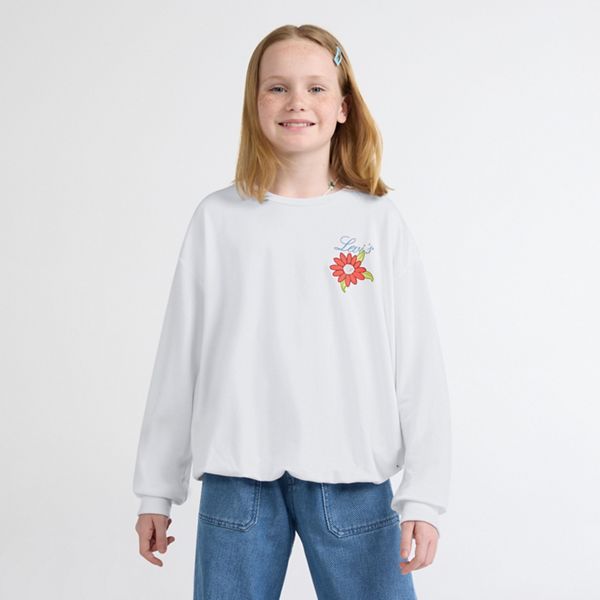 Long Sleeve Bubble Hem Knit Top Big Girls 7-16 — Bright White