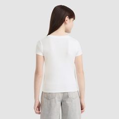 Short Sleeve Rib Meet and Greet Jam Knit Top Big Girls 7-16 — Bright White 2