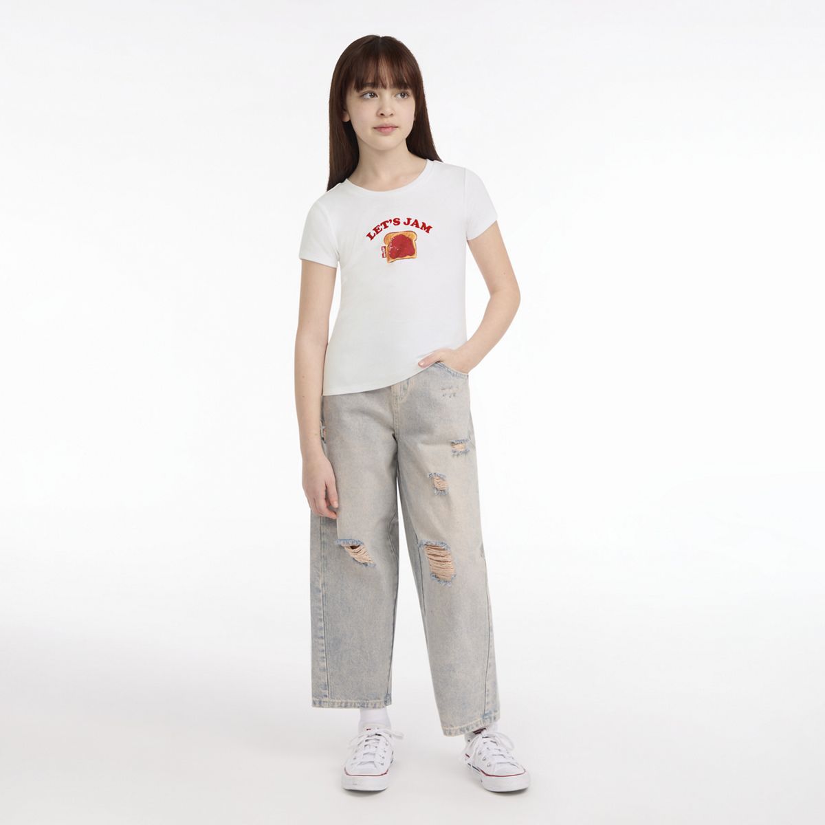 Short Sleeve Rib Meet and Greet Jam Knit Top Big Girls 7-16 — Bright White