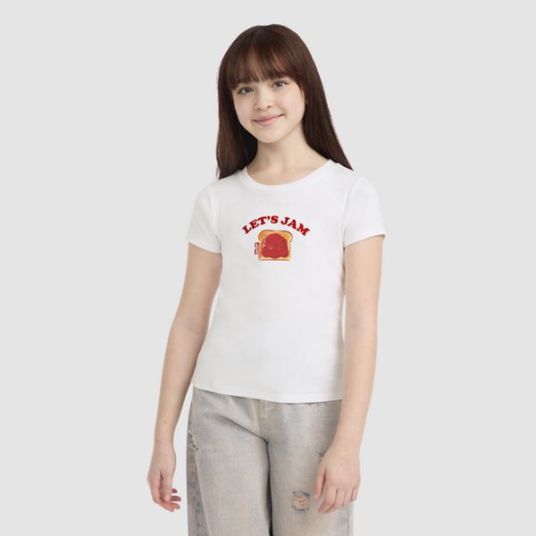 Short Sleeve Rib Meet and Greet Jam Knit Top Big Girls 7-16 — Bright White