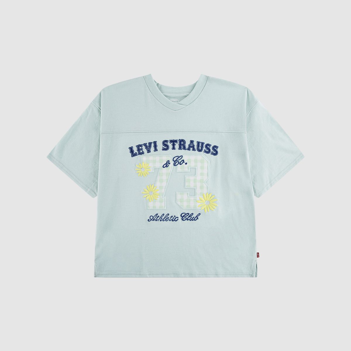 Short Sleeve Oversized Football Knit Top Big Girls 7-16 — Pale Blue