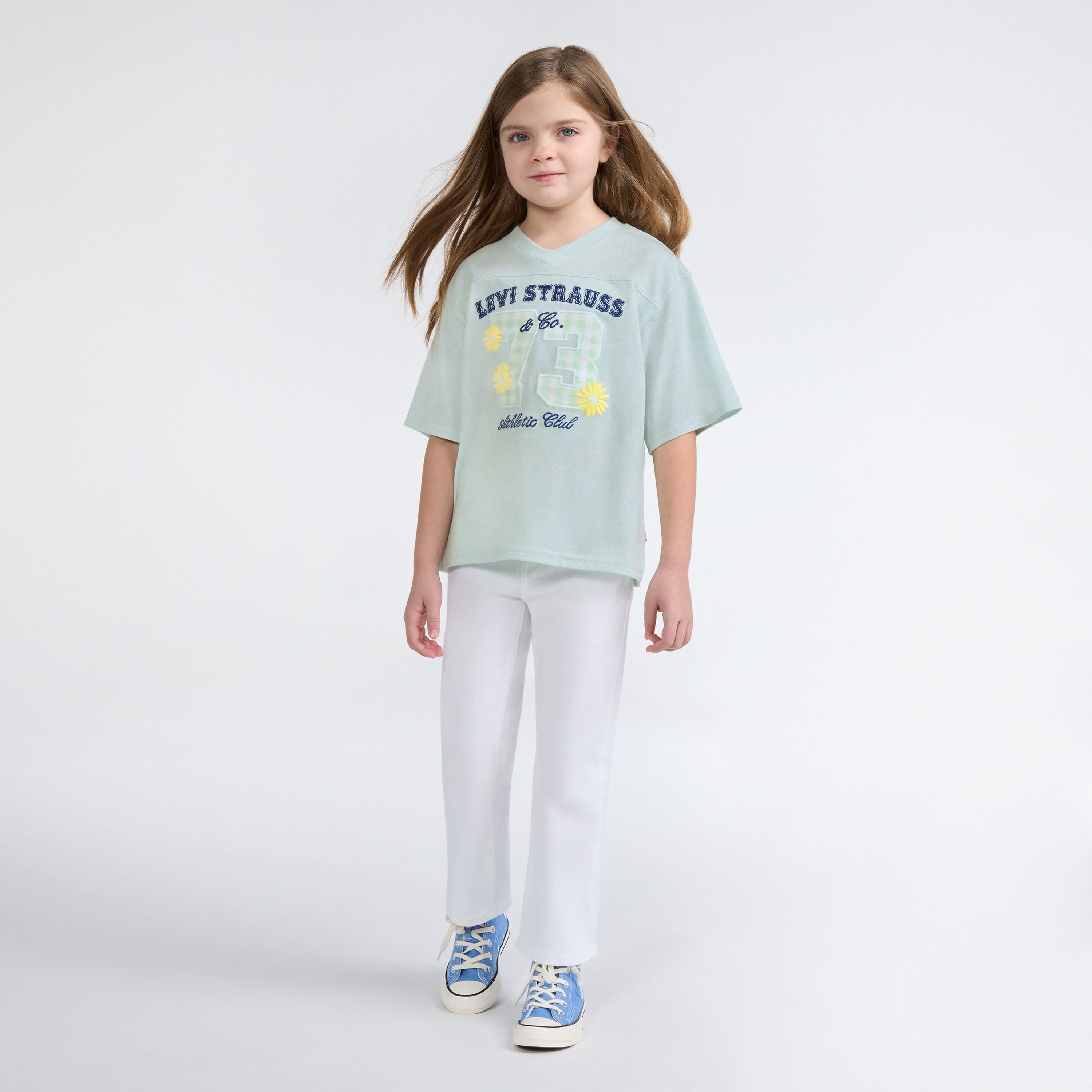 Short Sleeve Oversized Football Knit Top Little Girls 4-6 3