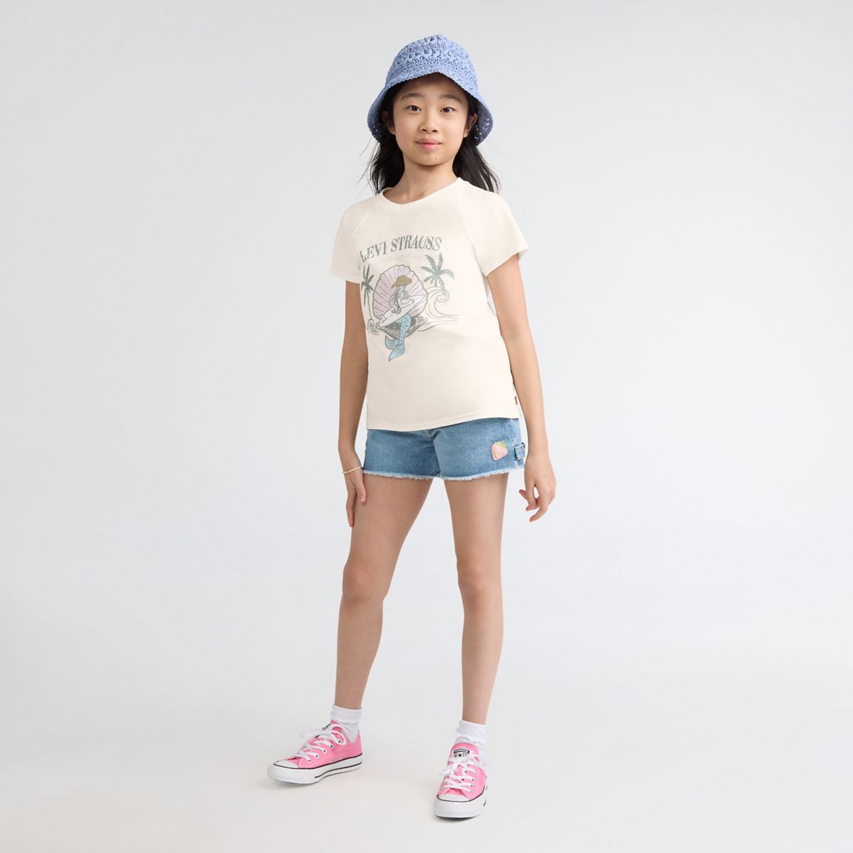 Short Sleeve Mermaid Graphic Tee Big Girls 7-16 — Antique White