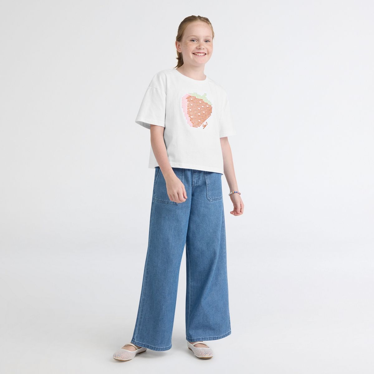 Short Sleeve Strawberry Graphic Tee Big Girls 7-16 — Bright White