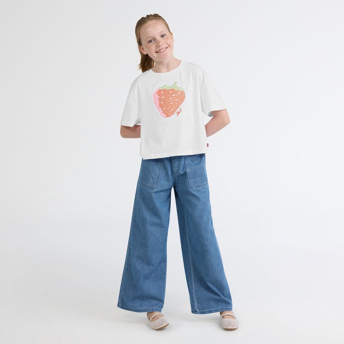 Short Sleeve Strawberry Graphic Tee Big Girls 7-16 — Bright White