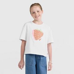 Short Sleeve Strawberry Graphic Tee Big Girls 7-16 — Bright White 2