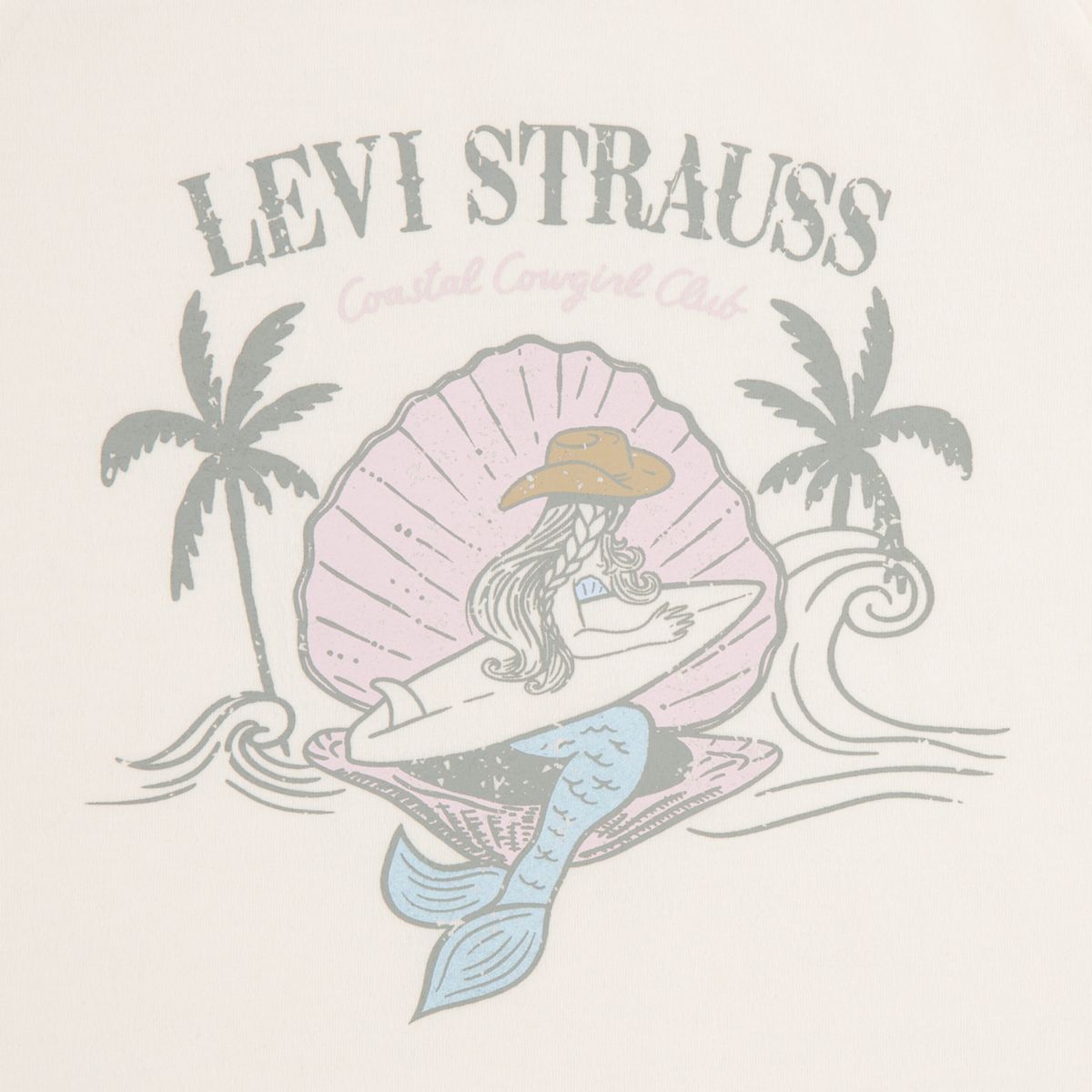 Short Sleeve Mermaid Graphic Tee Little Girls 4-6 — Antique White
