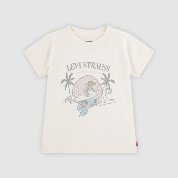 Short Sleeve Mermaid Graphic Tee Little Girls 4-6 — Antique White