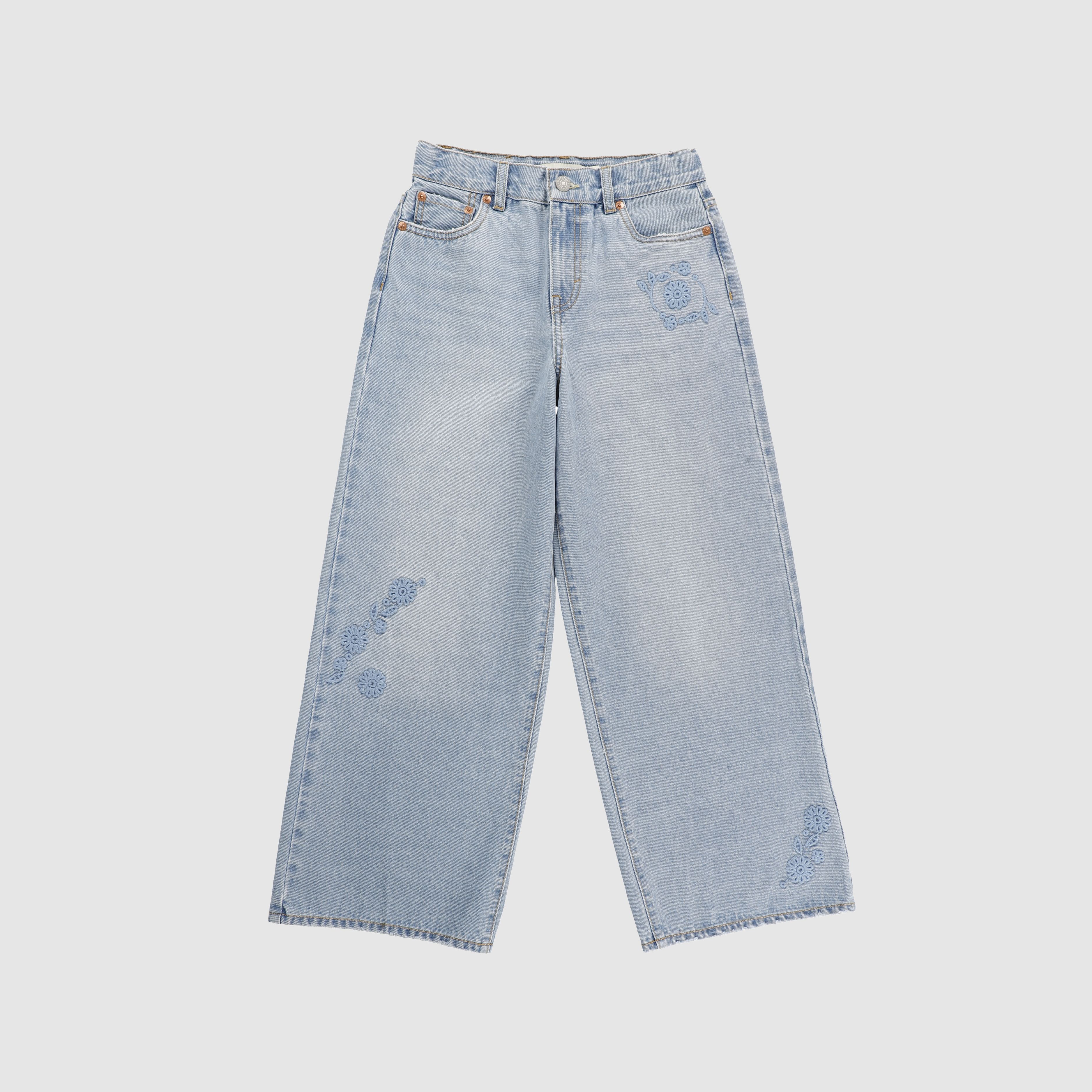 Embroidered High Rise Baggy Big Girls 7-16 1