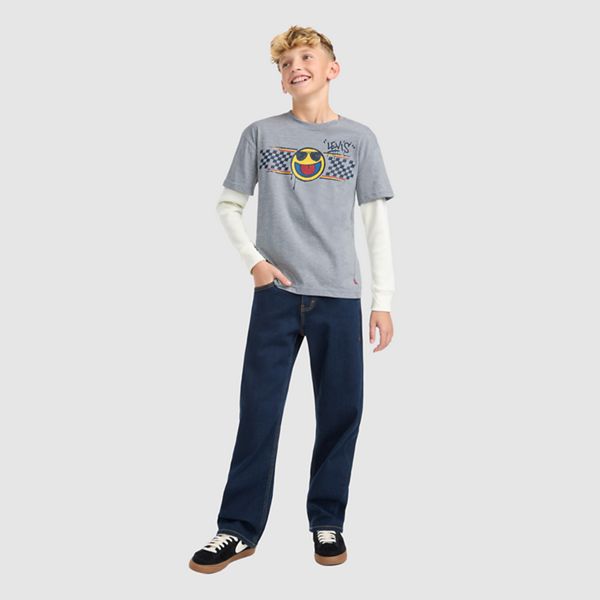 Twofer Graphic Tee Big Boys 8-20 — Grey Heather - Charcoal
