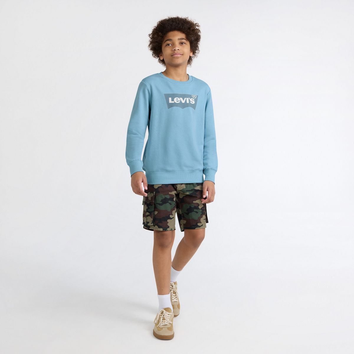Big Boys Long Sleeve Batwing Crewneck — Blue