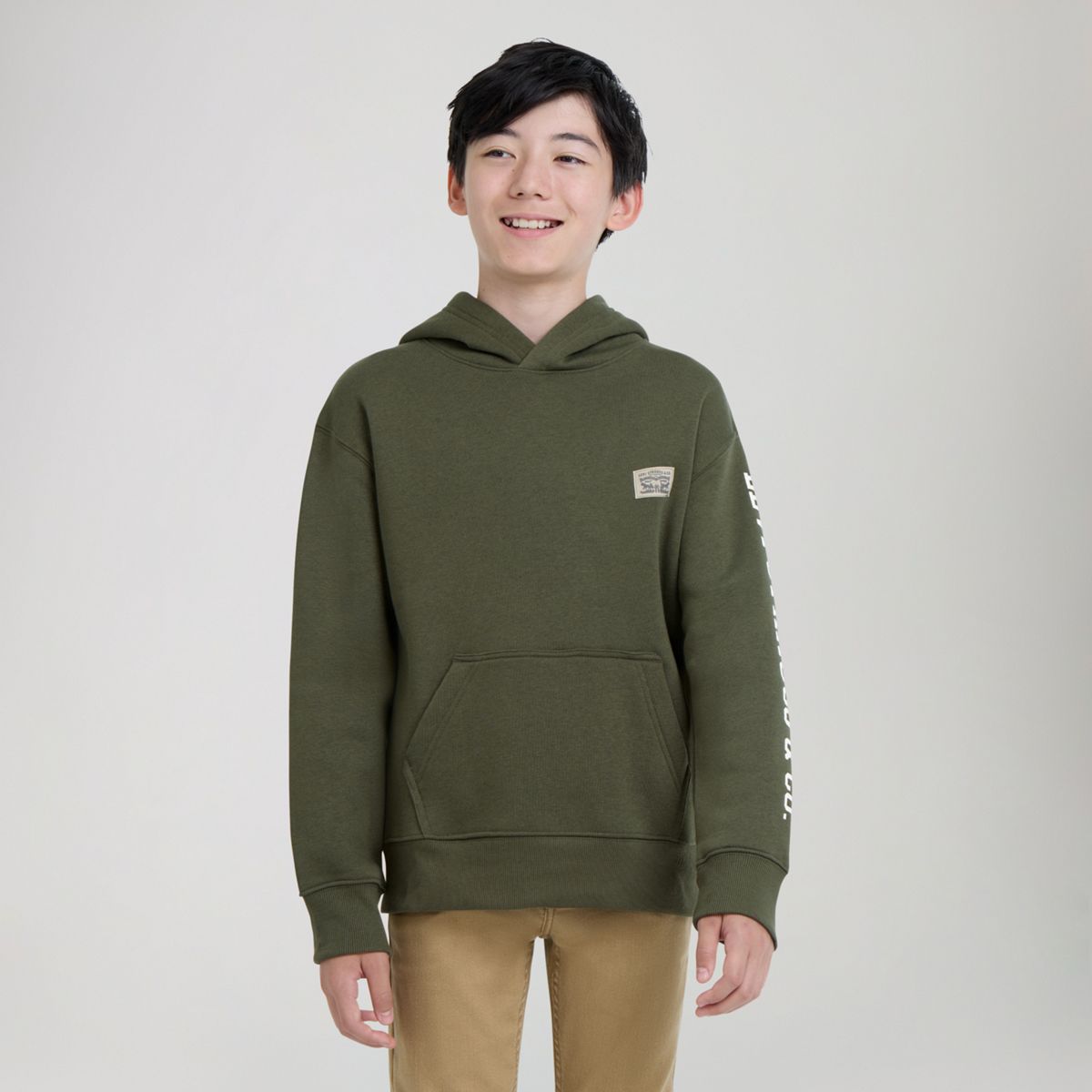 Sleeve Hit Hoodie Big Boys 8-20 — Olive Night - Green
