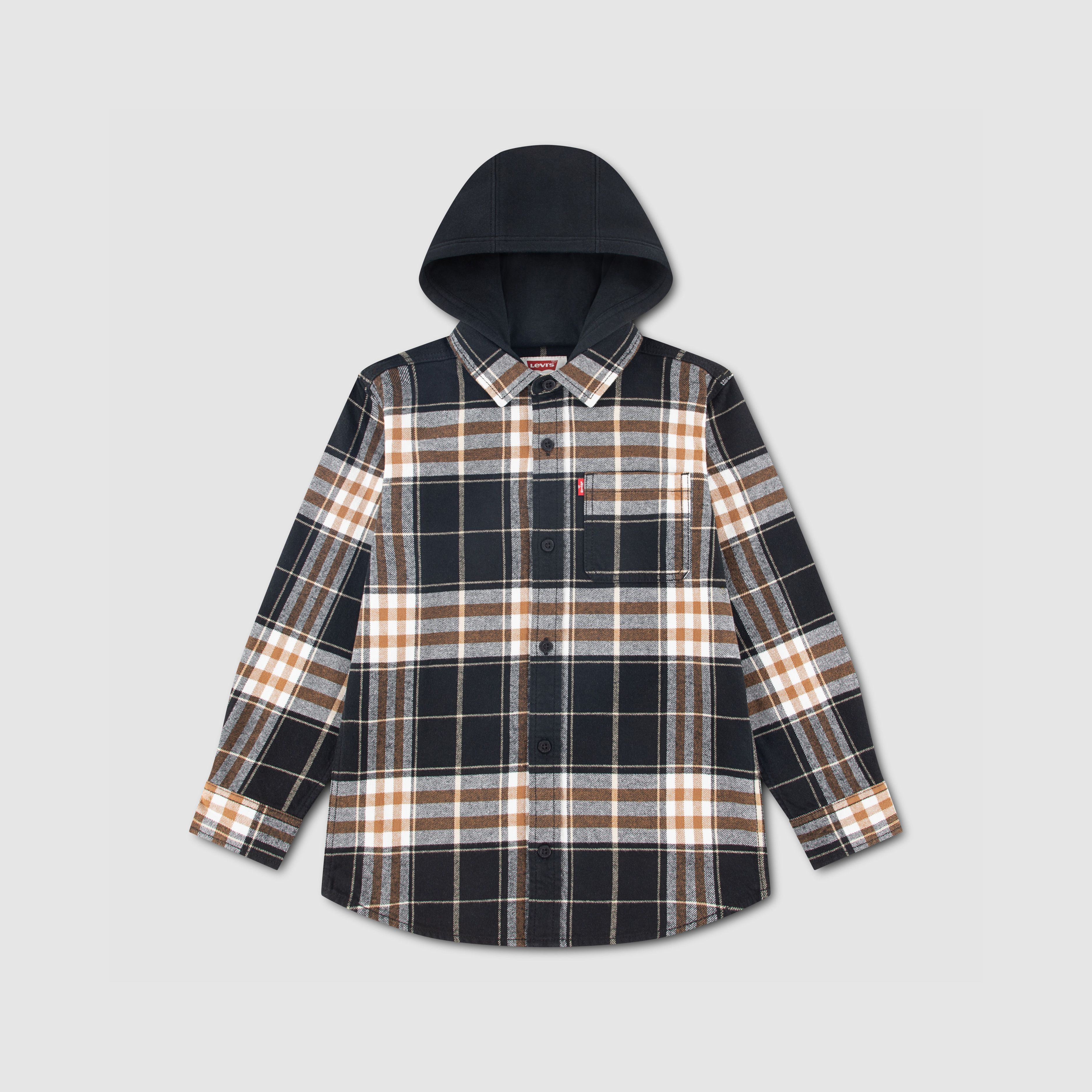 Hooded Plaid Flannel Shirt Big Boys 8-20 1