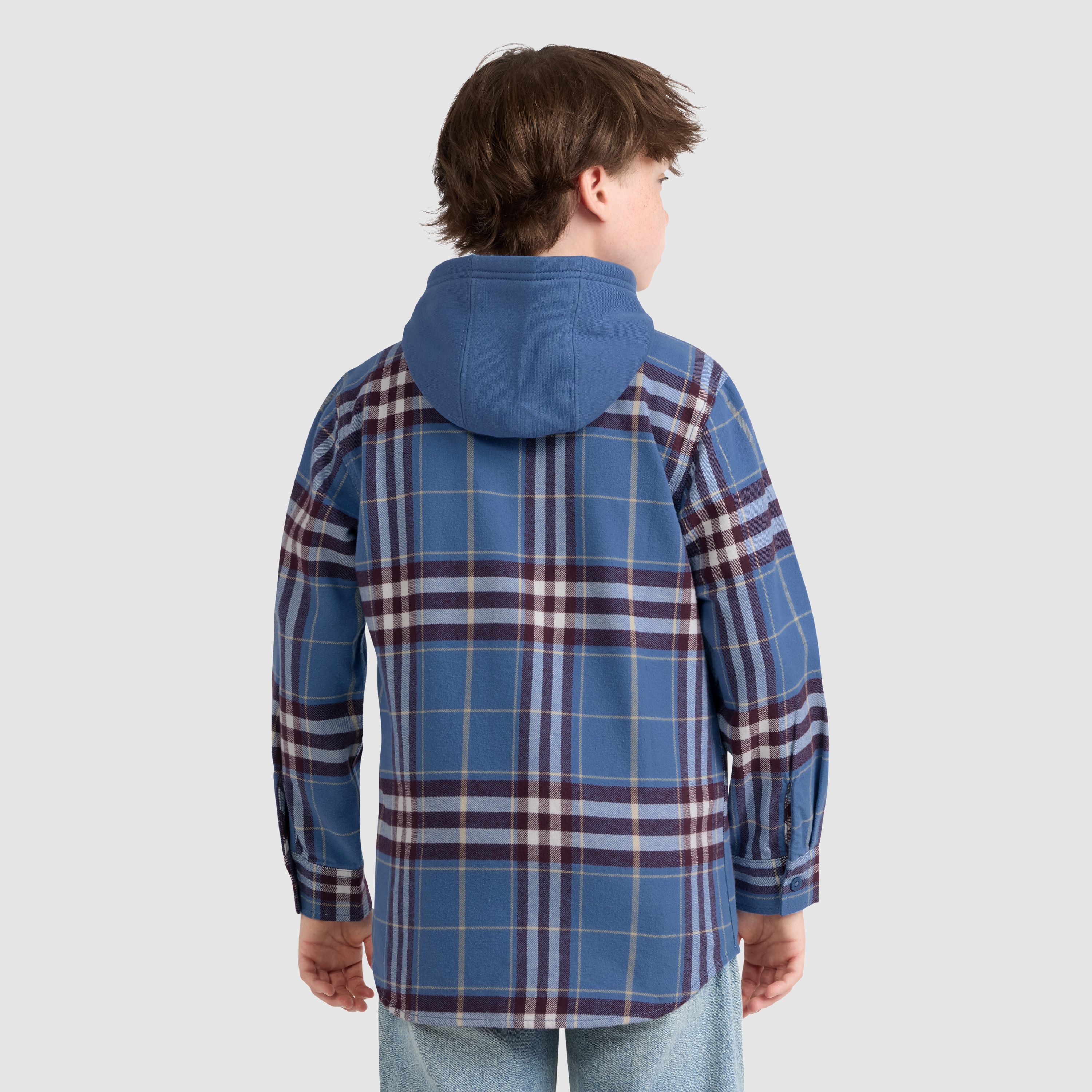 Hooded Plaid Flannel Shirt Big Boys 8-20 3