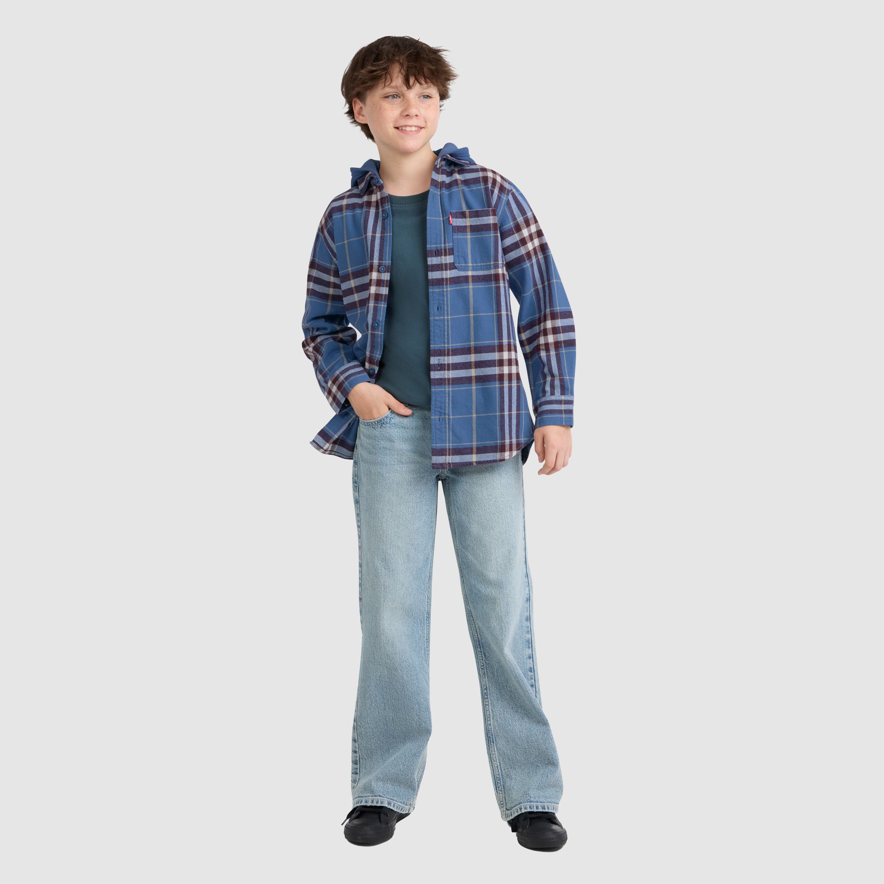 Hooded Plaid Flannel Shirt Big Boys 8-20 1
