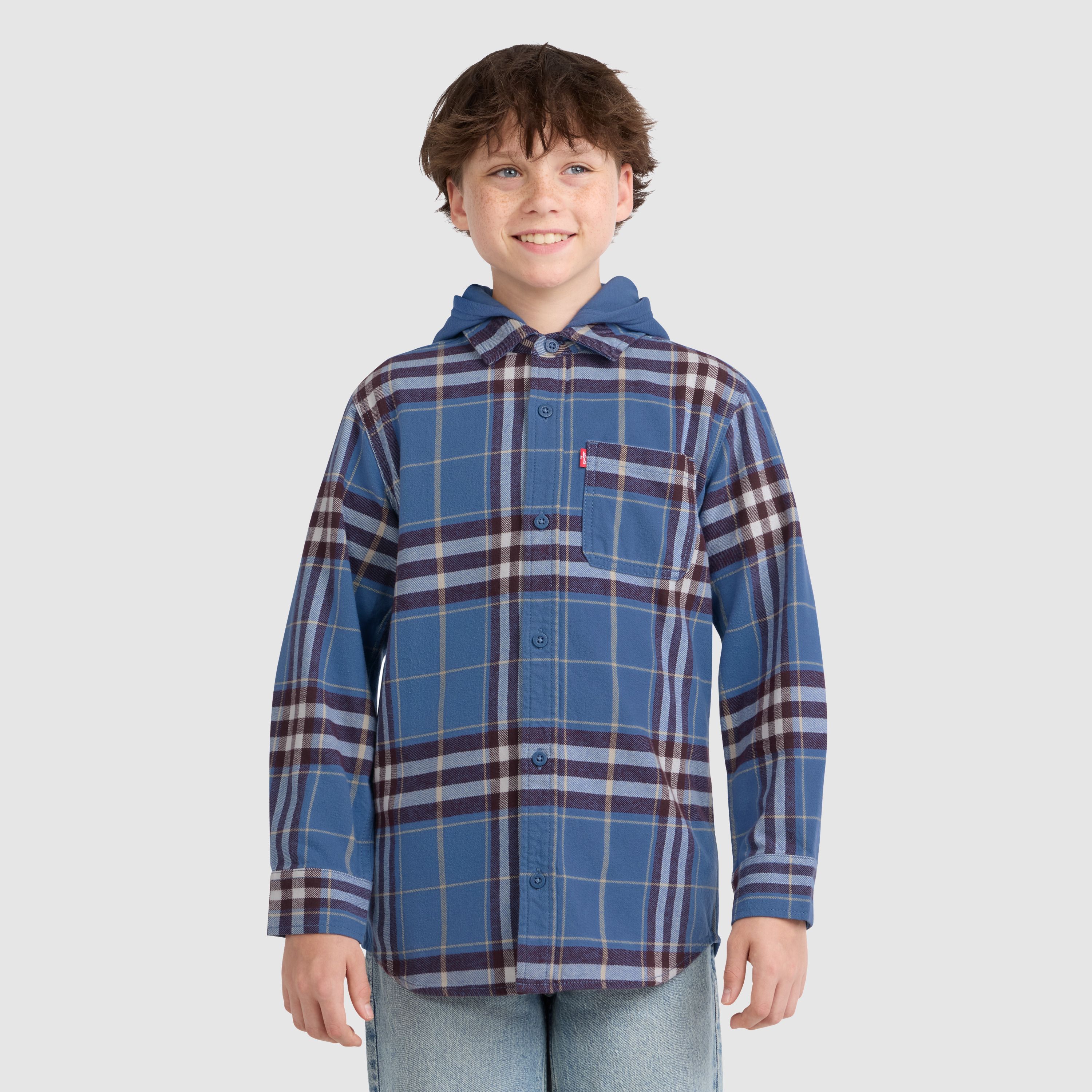 Hooded Plaid Flannel Shirt Big Boys 8-20 2