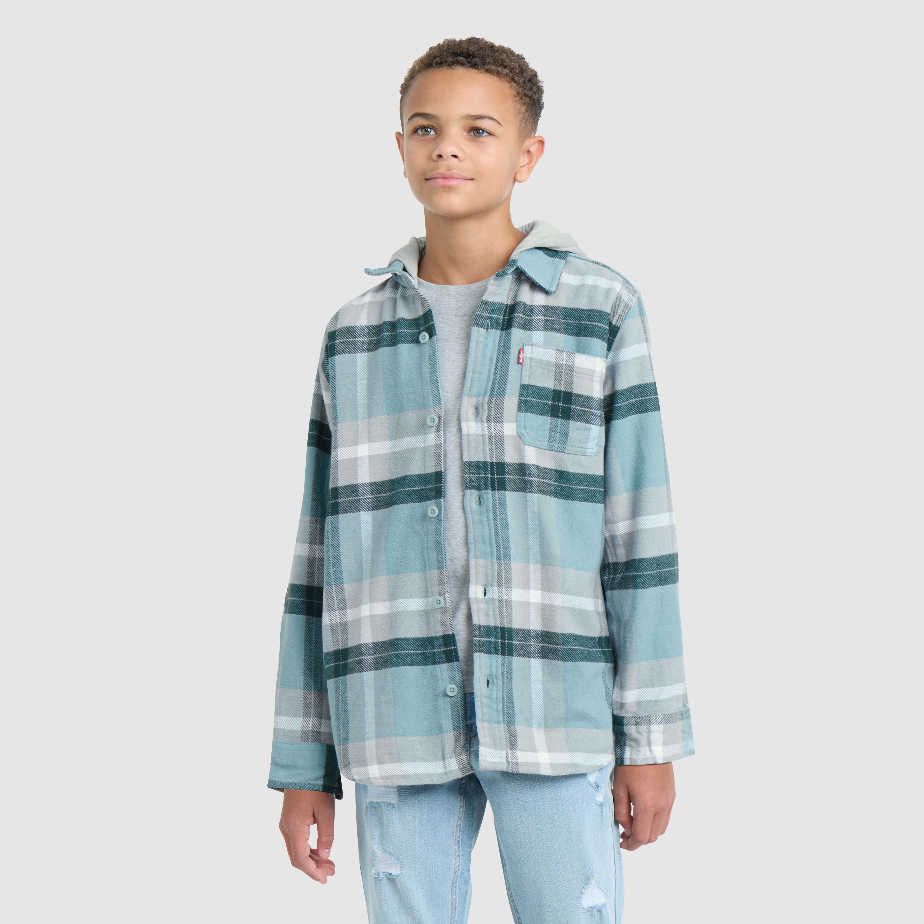 Hooded Flannel Shirt Big Boys 8-20 2