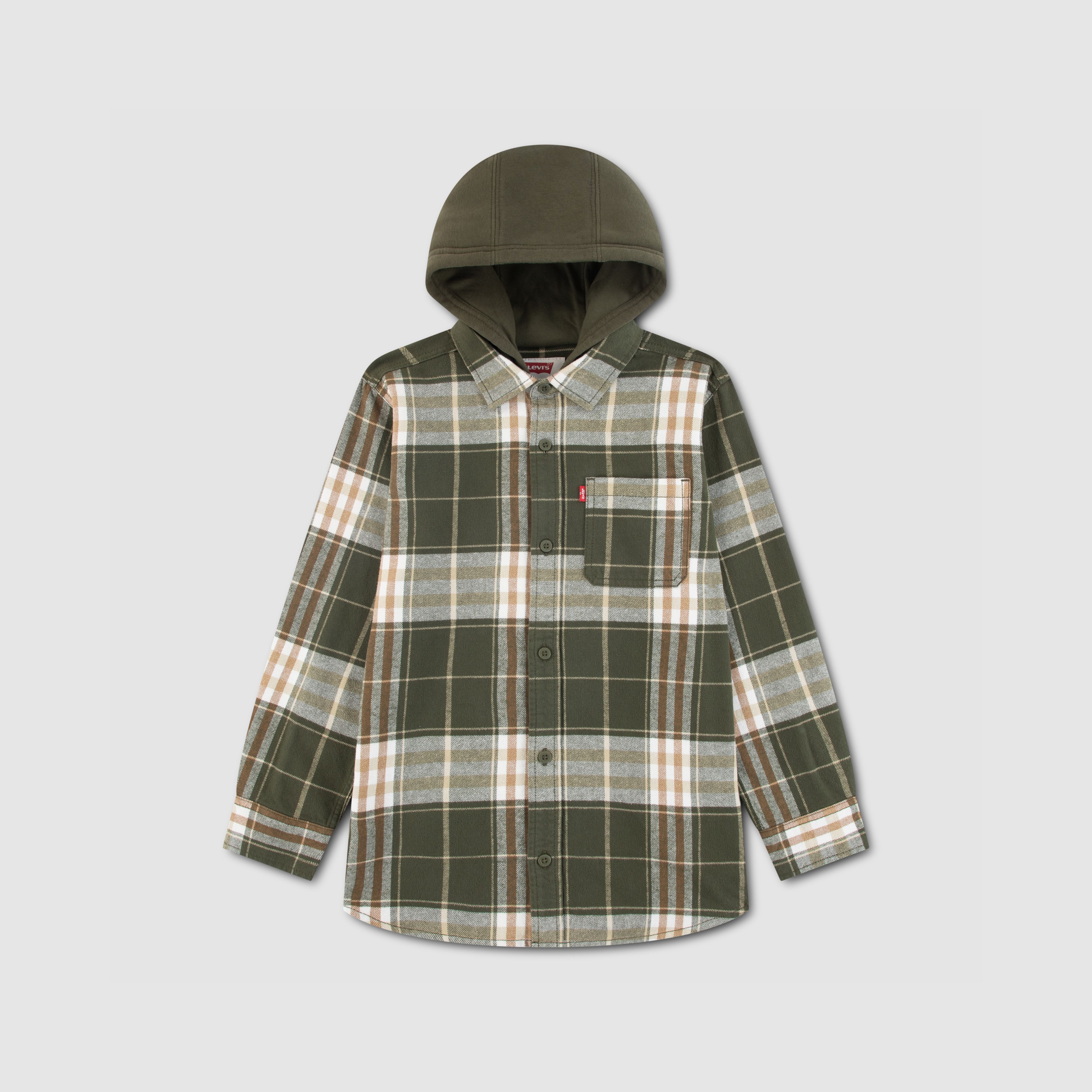 Hooded Plaid Flannel Shirt Big Boys 8-20 1