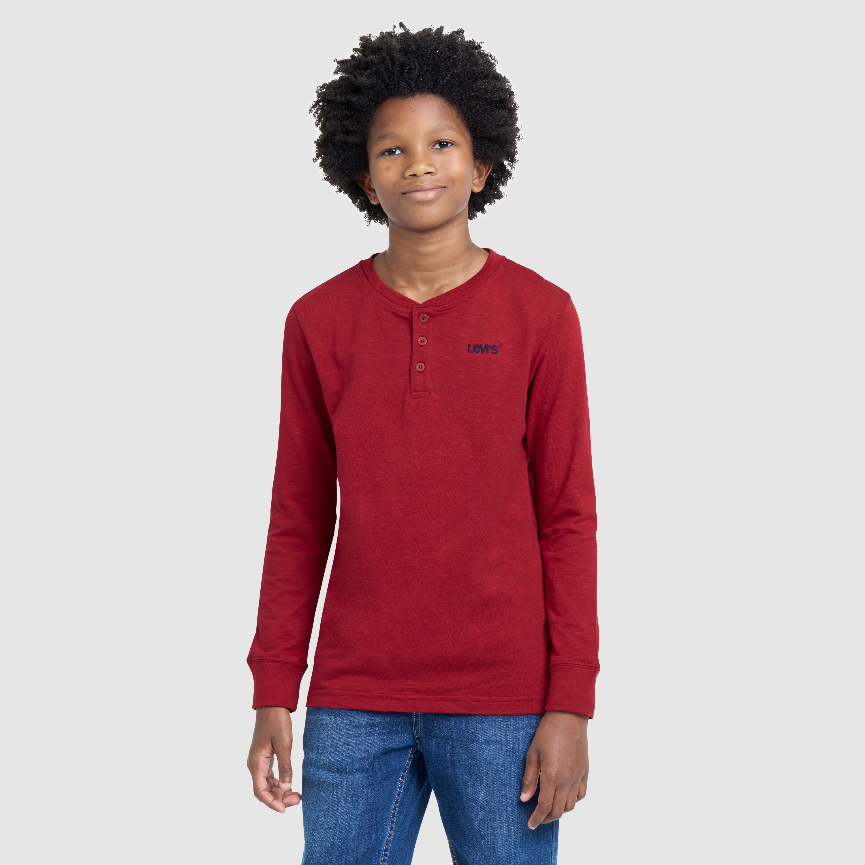Long Sleeve Slub Henley Big Boys 8-20 1