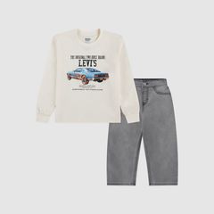 Car Longsleeve & Denim Set Toddler Boys 2T-4T — Egret - White 1