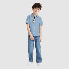 Short Sleeve Woven Shirt Little Boys 4-7 — Avalon - Light Wash 1