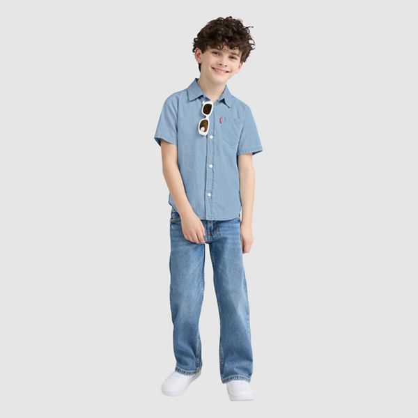 Short Sleeve Woven Shirt Little Boys 4-7 — Avalon - Light Wash