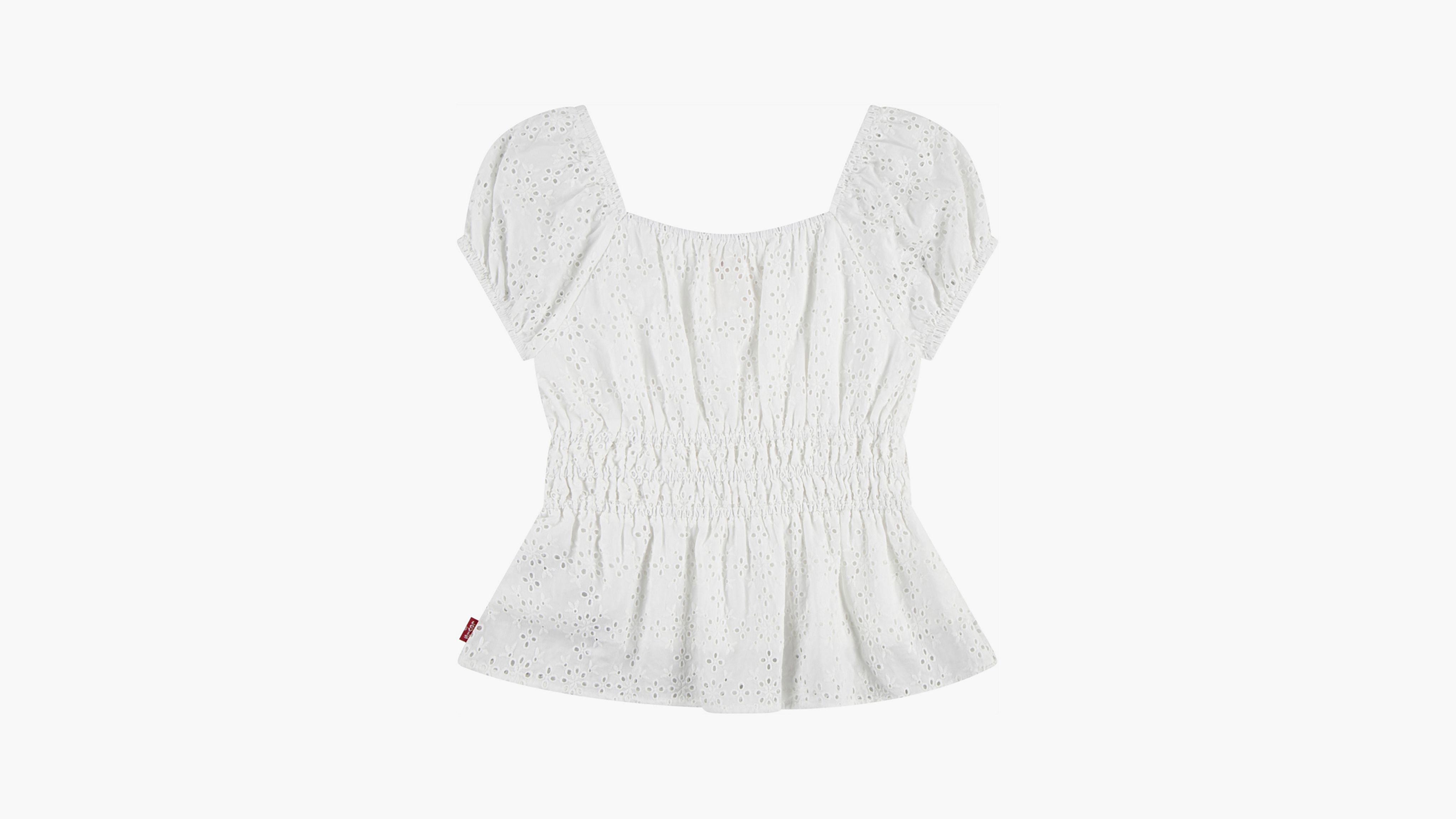 Eyelet Puff Sleeve Top Big Girls S-XL 2