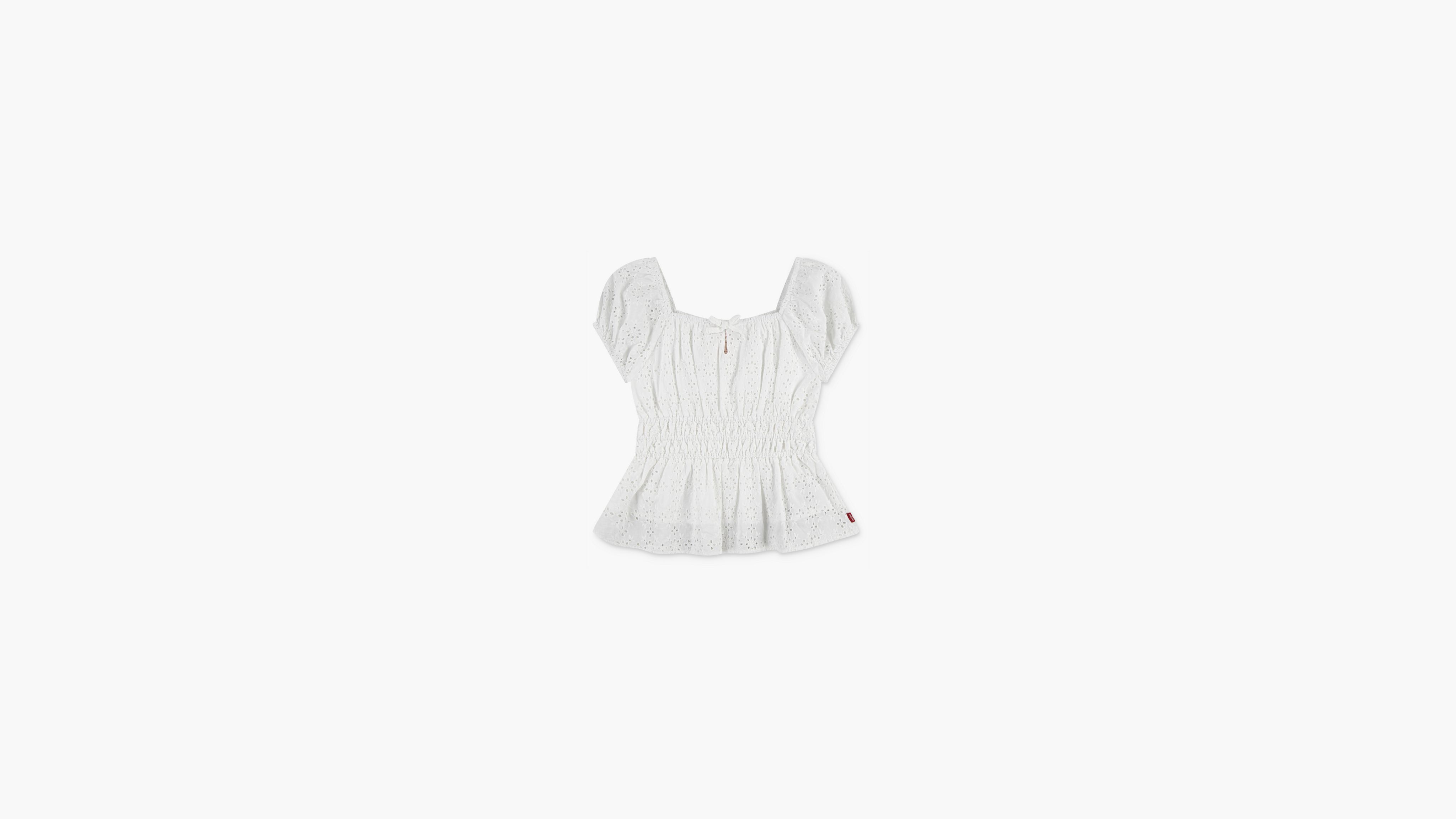 Eyelet Puff Sleeve Top Big Girls S-XL 1