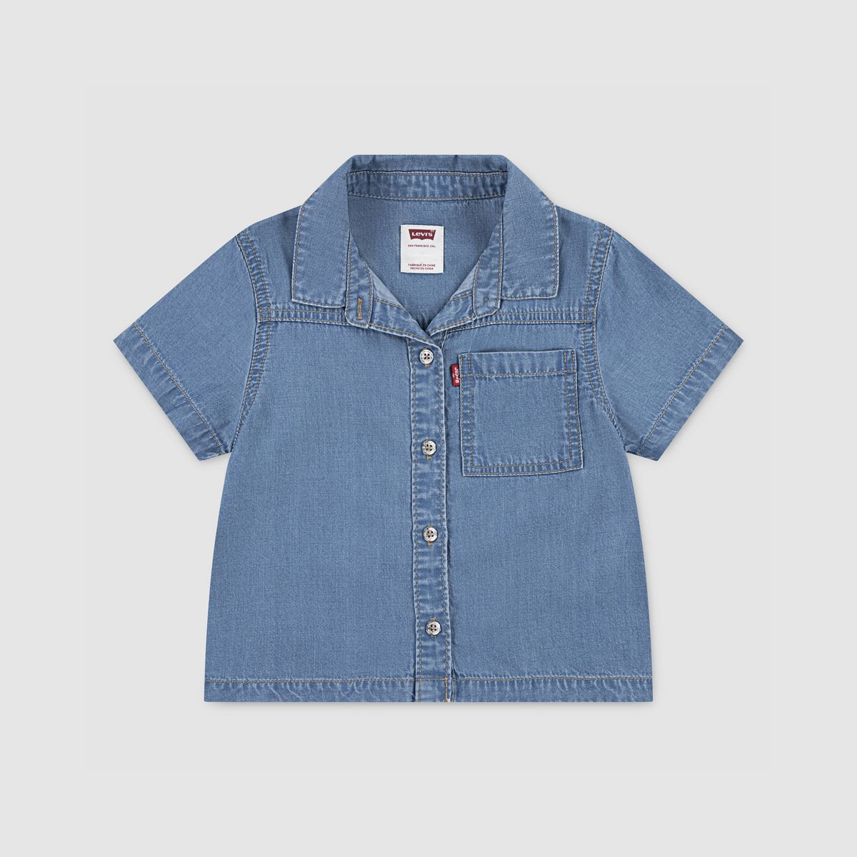 Short Sleeve Denim Top Toddler 2T-4T — Blue Wave Light - Blue