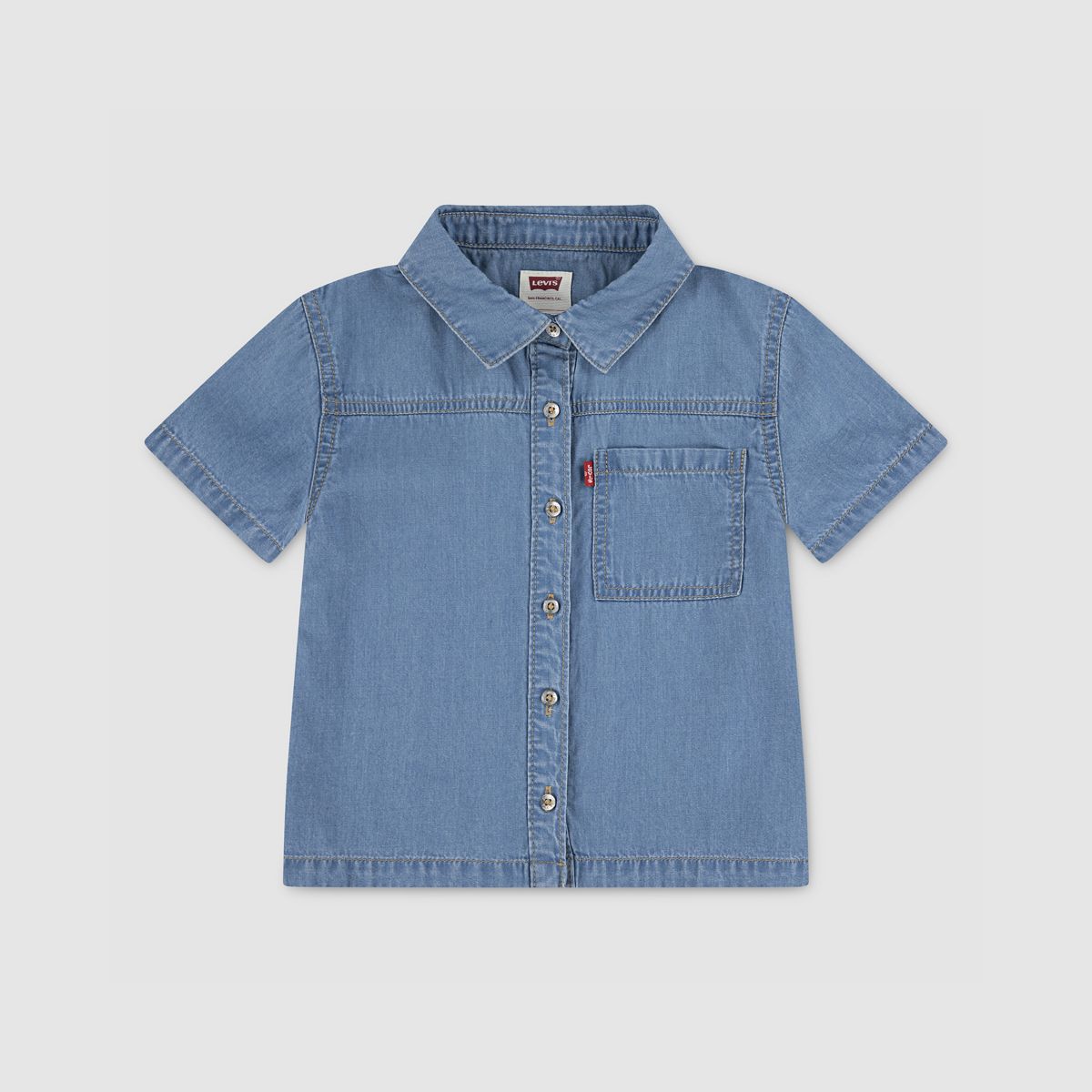 Short Sleeve Denim Top Little Girls 4-6x — Blue Wave Light - Blue