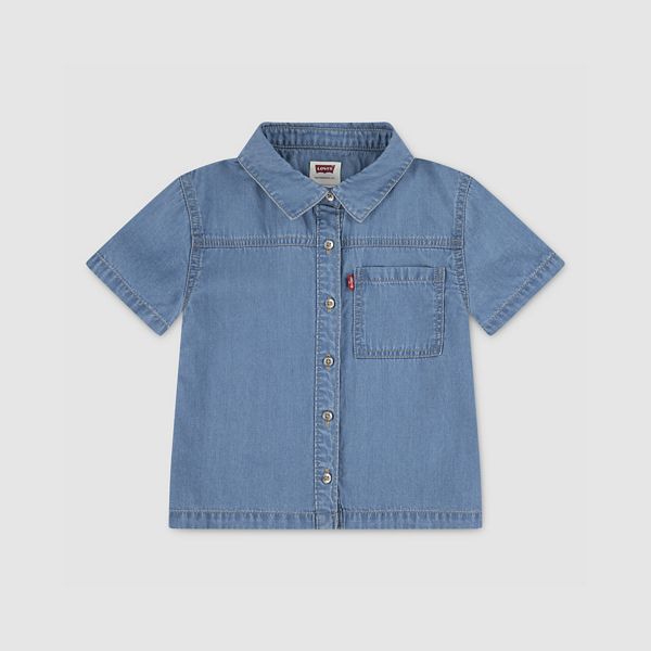 Short Sleeve Denim Top Little Girls 4-6x — Blue Wave Light - Blue