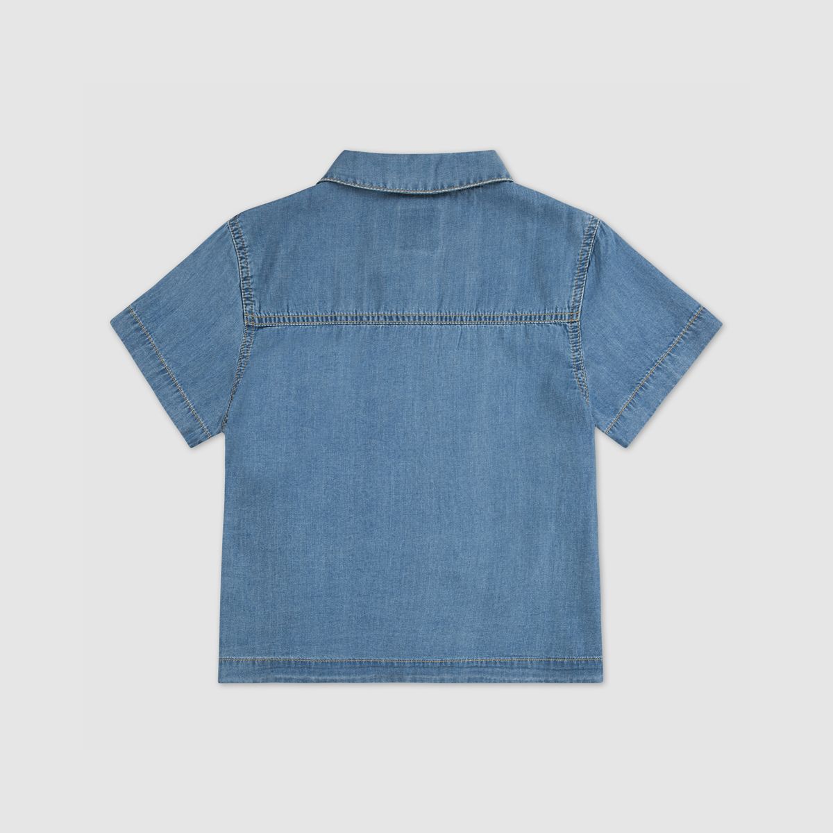 Short Sleeve Denim Top Big Girls 7-16 — Blue Wave Light - Blue