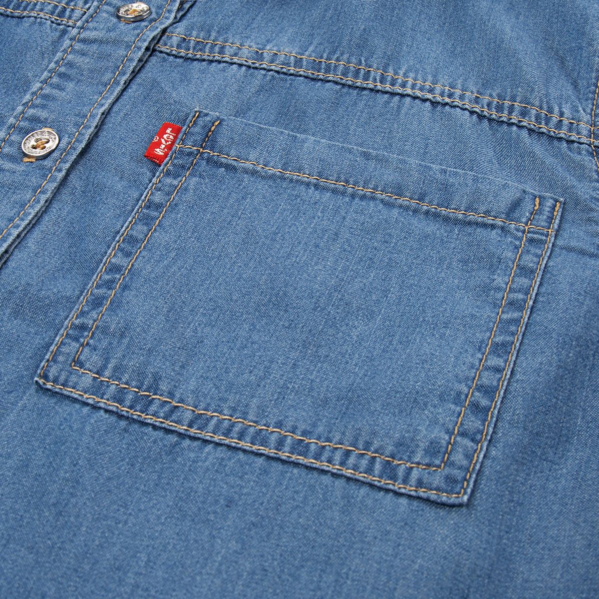Short Sleeve Denim Top Big Girls 7-16 — Blue Wave Light - Blue