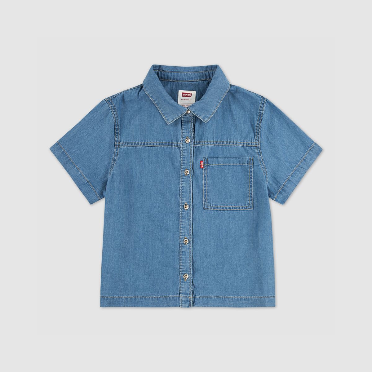 Short Sleeve Denim Top Big Girls 7-16 — Blue Wave Light - Blue