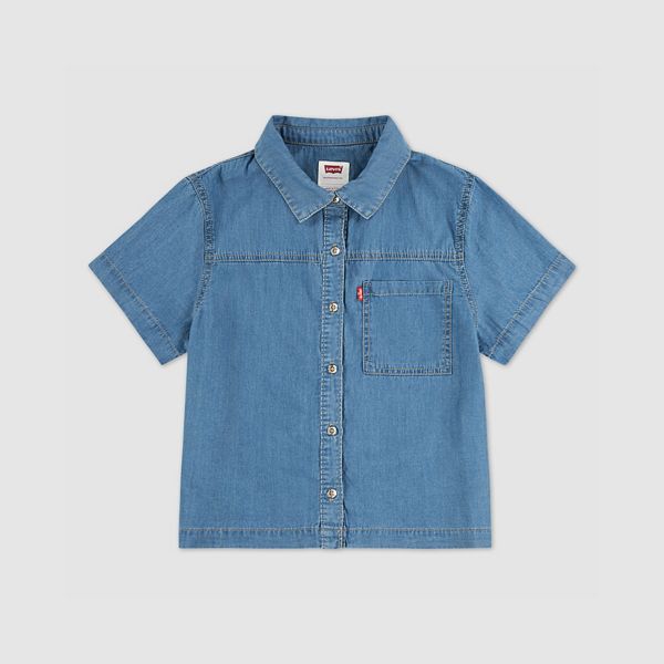 Short Sleeve Denim Top Big Girls 7-16 — Blue Wave Light - Blue