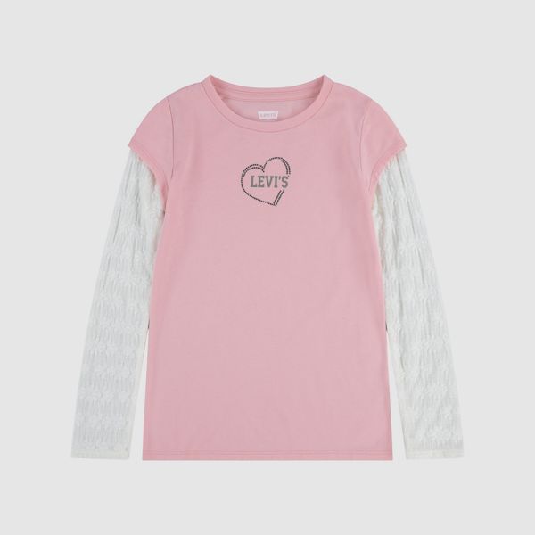 Twofer Longsleeve Knit Top Little Girls 4-6X — Powder Pink - Pink