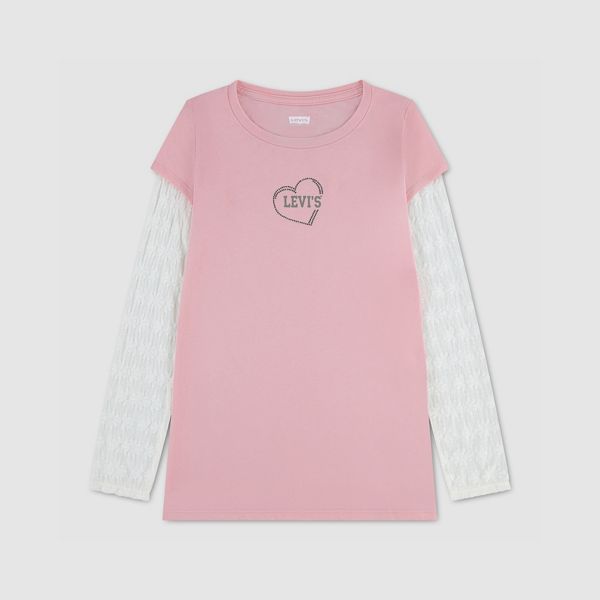 Twofer Longsleeve Knit Top Big Girls 7-16 — Powder Pink - Pink