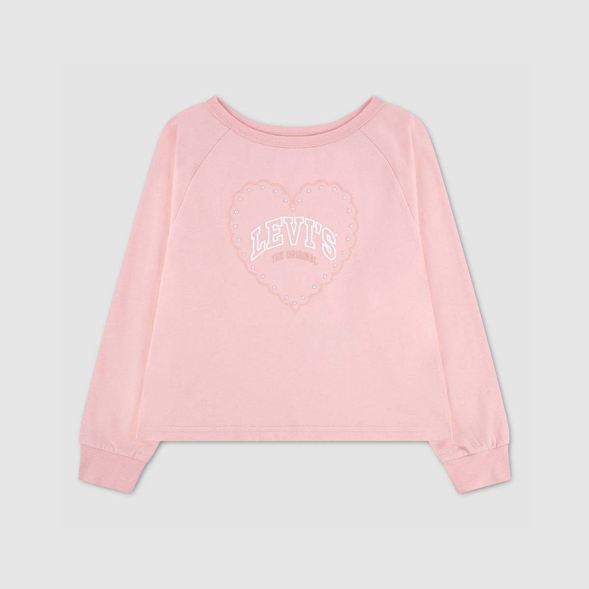 Longsleeve Heart Knit Top Big Girls 7-16 — Powder Pink - Pink