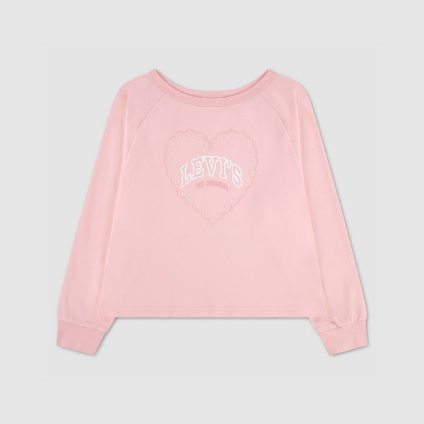 Longsleeve Heart Knit Top Big Girls 7-16 — Powder Pink - Pink