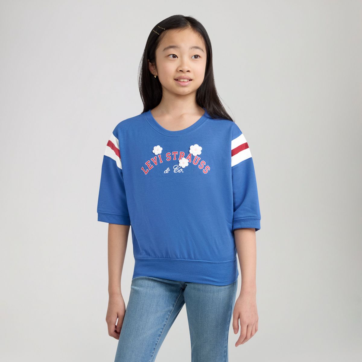 Varsity Knit Top Big Girls 7-16 — Delft - Blue
