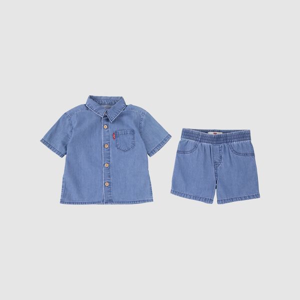 Baby Western Denim Shirt and Shorts 2-Piece Set — Thrifted - Blue