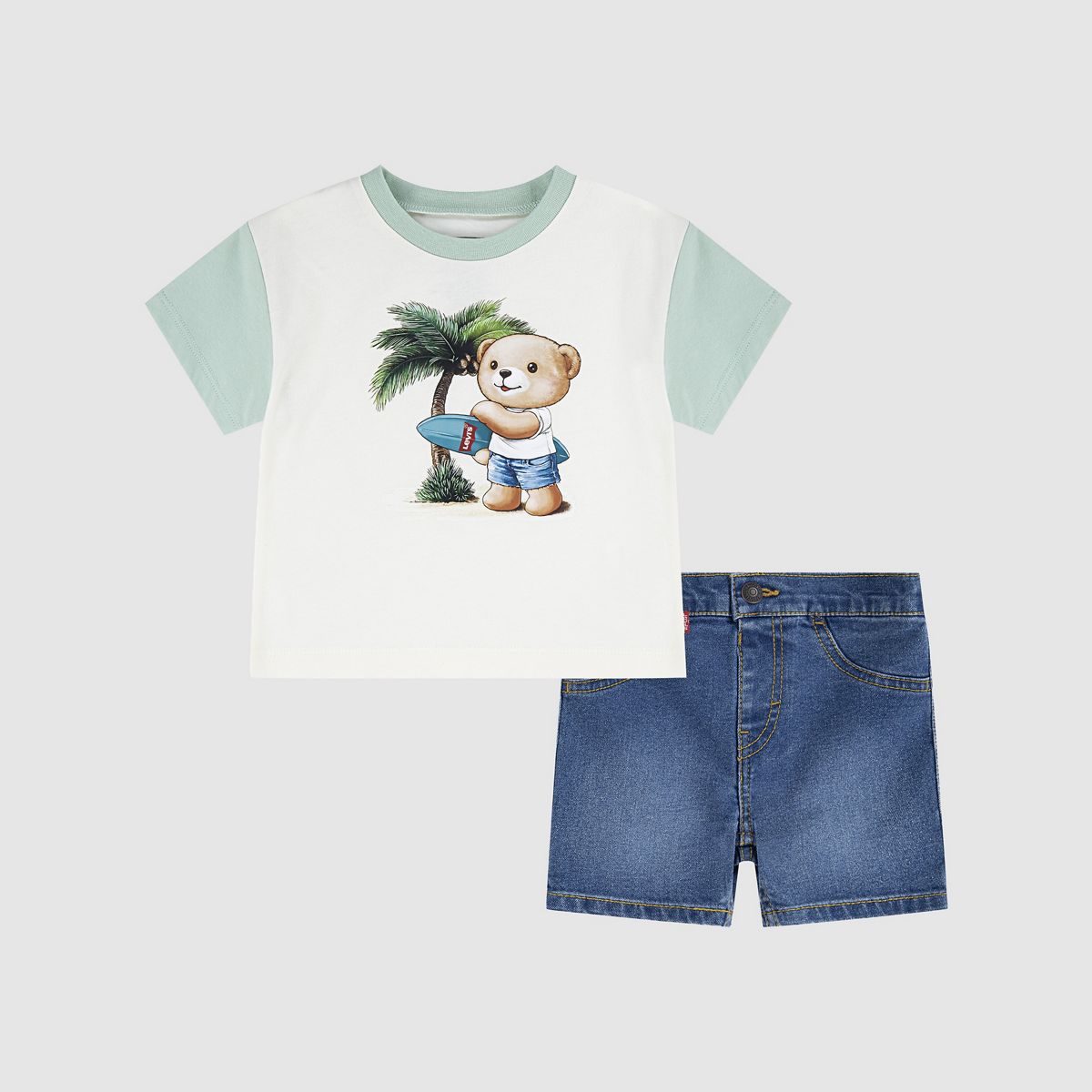Baby Palm Tree Tee and Denim Shorts 2-Piece Set — Levi's Egret - White