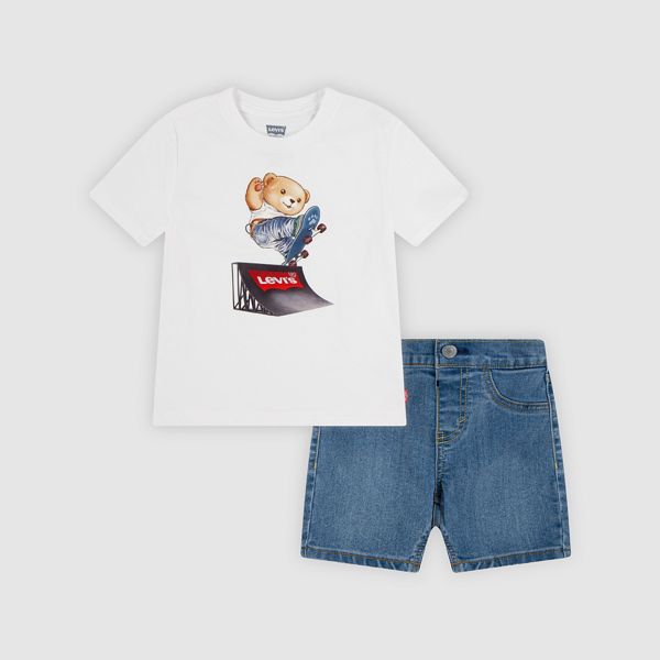 Baby Skater Tee and Denim Shorts 2-Piece Set — Bright White - White