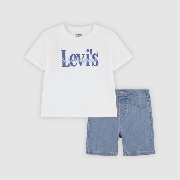 Baby Logo Tee and Denim Shorts 2-Piece Set — Bright White - White